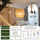 11.8" Boho Jute Plug in Pendant Light, Handwoven Natural Hanging Lamp Plug in with Dimmable Light Switch, Wicker Hanging Light Fixture for Bedroom Living Room Kitchen (No Bulb Included)