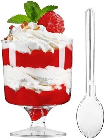 TOFLEN 5 Oz Mini Dessert Cups with Spoons 80 Pcs | Serves 40 | Round Plastic Dessert Goblets Cups for Party Appetizers, Mousse, Pudding, Dessert Shooters Shot Glasses
