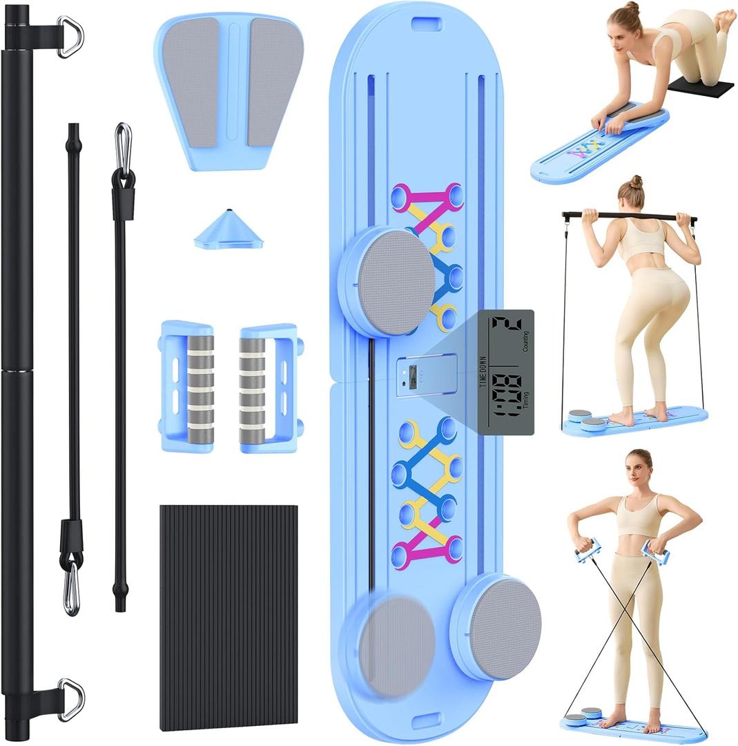 Pilates Board, Newest Multi-Purpose Portable Pilates Reformer Machine for Home, Foldable at Home Pilates Kit, Pilates Board for Home Workout Fitness Exercise, Abs, Pilates Equipment