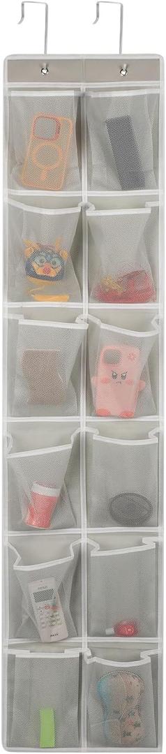 Over the Door 12 Pocket Hanging Shoe Organizer, Gray