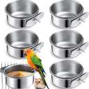 Sabary 6 Pack Bird Feeding Bowls Cups, Parrot Food Water Dishes Stainless Steel Bird Food Bowls with Clamp 10oz Birds Water Feeder for Parakeet Conure Cockatiel Lovebird Budgie Chinchilla Small Animal