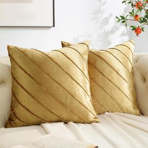 GIGIZAZA Decorative Polyester Pillow Covers 20x20, Set of 2 Gold Sofa Couch Throw Pillows Covers Cases, Living Room Square Cushion Accent Stripe Covers