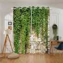 Green Ivy Leaf Blackout Curtains Leaves Plants Rustic Stone Wall Spring Scenery Curtain for Living Room Bedroom Home Decoration Window Drapes Fabric Set of 2 Panels, 26x63 Inch