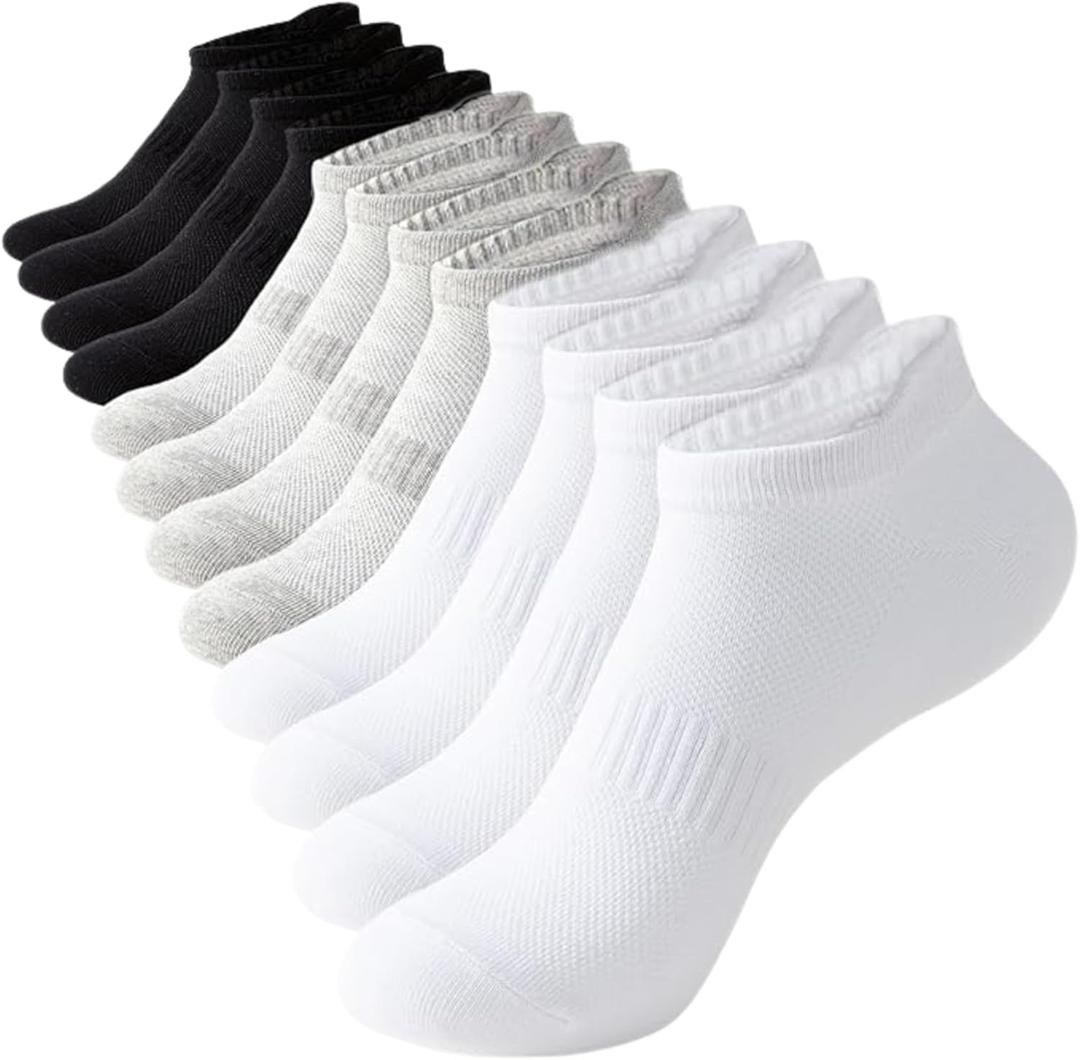 RELY+ Women's Ankle Socks - 6 Pairs Low Cut Tab & No Show Athletics Sports Running, One Size (Black White & Grey)