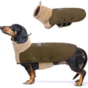 ASENKU Dog Coat, Dog Winter Jackets with Fleece Turtleneck, Windproof, Reflective Pet Snow Jacket for Cold Weather, Coats for Dogs, Army Green, L