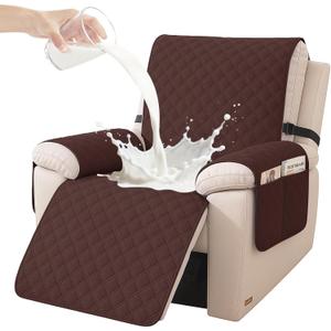 Waterproof Recliner Chair Covers, Recliner Covers that Stay in Place, Electric Recliner Cover, Recliner Covers Washable with Pocket, Elastic Straps for Kids, Pets, Dogs (Brown, 30")