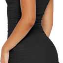 HOCILLE Women's Sexy Bodycon Boat Neck Mini Dresses Sleeveless Ruched Ruffle Hem Club Party Short Dress, (X-Small-Black)