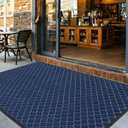 DEXI Front Door Mat Outside Entrance, 17x29 Entryway Rubber Back Doormat Heavy Duty, Non Slip Low Profile Welcome Entry Mats for Inside House Floor Exterior Patio, Floral Blue