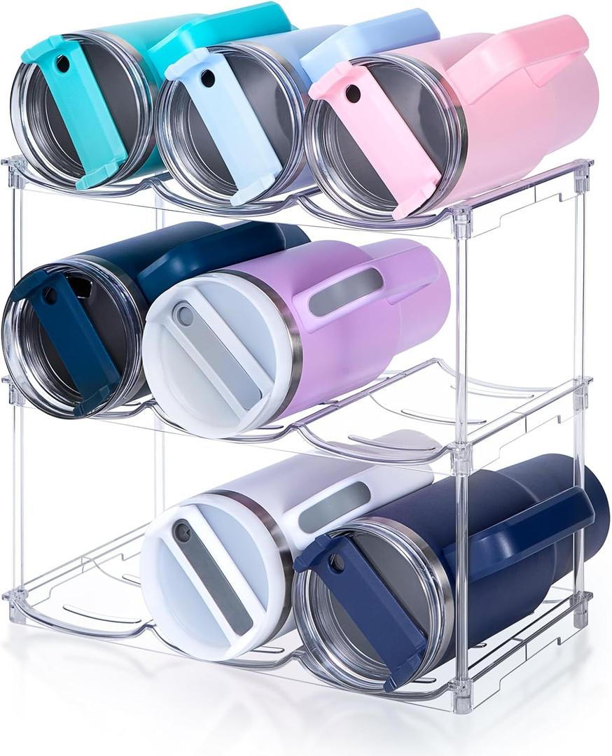 Stackable Water Bottle Organizer for Stanley 40 oz Tumbler, Water Bottle Holder for Cabinet, Pantry Kitchen Organizers and Storage for Stanley Cup Accessories, Tumbler Organizer and Wine Rack, 3Pack, Spo-jm-3pack