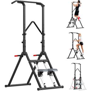 Pull Up Bar Free Standing with Stair Stepper, Adjustable Power Tower Dip Station, Multi-functional Strength Training Pull-up Bars for Home Gym Equipment (Black)