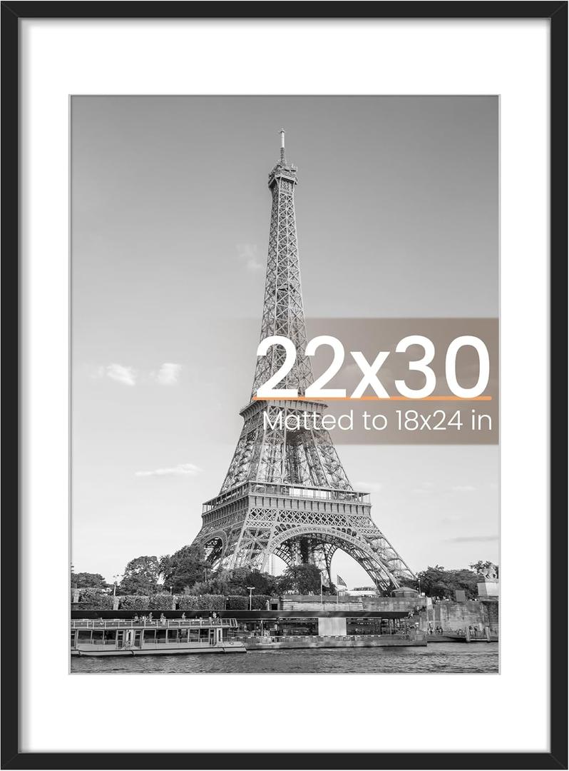 upsimples 22x30 Picture Frame, Display Pictures 18x24 with Mat or 22 x 30 Without, Wall Hanging Poster Frames, Black, 1 Pack