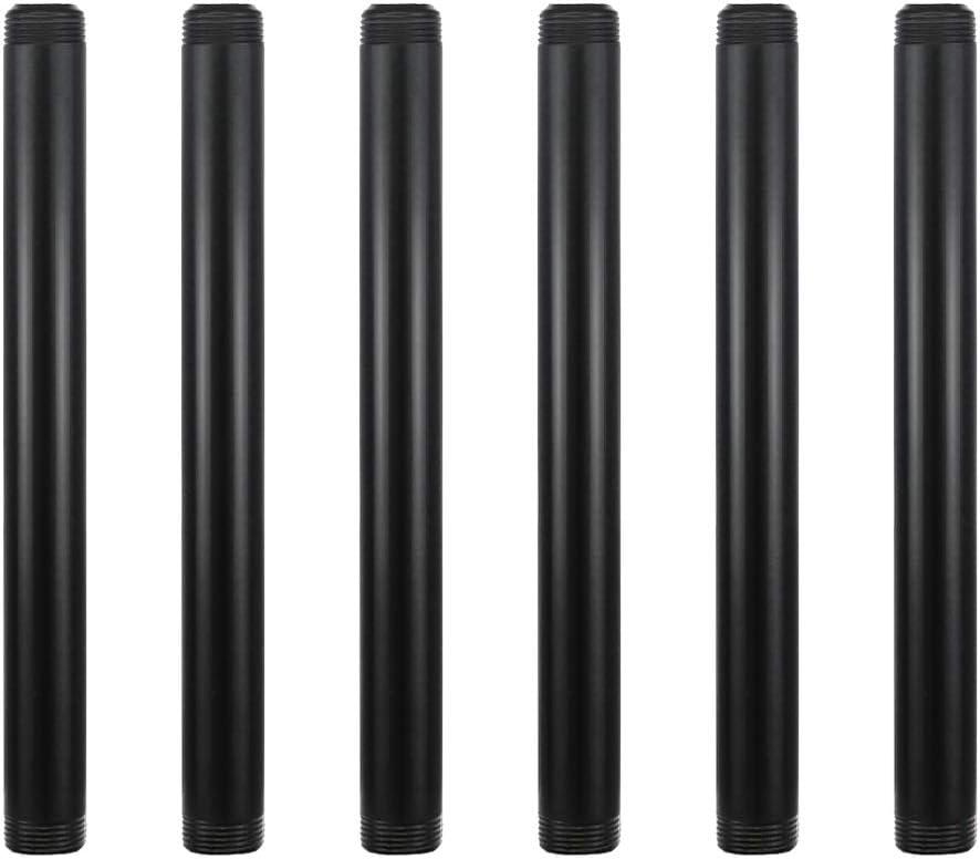 GeilSpace 6 Pack 3/4"  10" Pre-Cut Black Metal Pipe, Industrial Steel Fits Standard Three Quarters Inch Threaded Pipes and Fittings - Vintage DIY Industrial Shelving (3/4"  10", Black)