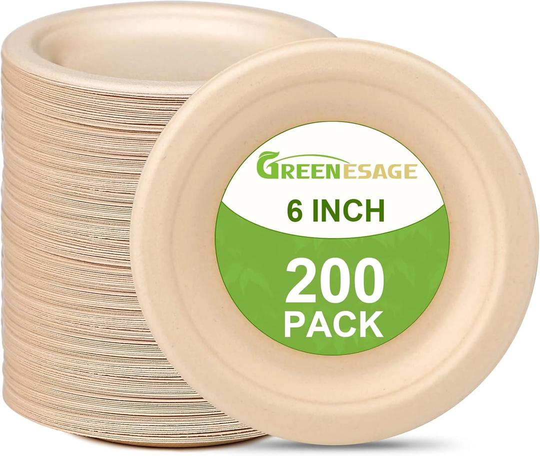 Small Paper Plates 6 inch, Compostable Eco Friendly Disposable Plates for Appetizer, Cake, Dessert, Brown