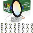 zouzai 24 Pack 6 Inch Black 5CCT Reset Ultra-Thin LED Recessed Ceiling Light with Junction Box, 2700K/3000K/3500K/4000K/5000K Selectable, 12W Eqv 110W,Dimmable- ETL and Energy Star Certified