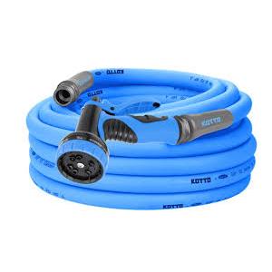 Kotto 100ft Heavy Duty Garden Hose, 5/8" All-Weather Water Hose with Crush-Resistant Brass Fittings, 600 PSI Burst Proof, Kink & Leak Resistant, Blue