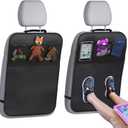 lebogner Back Seat Cover For Kids + 3 Pocket Storage Organizer, 2 Pack X-Large Waterproof Kick Mats Backseat Protector, Car Seat Back Protectors For Vehicles To Protect From Dirt, Mud & Scratches (Black)