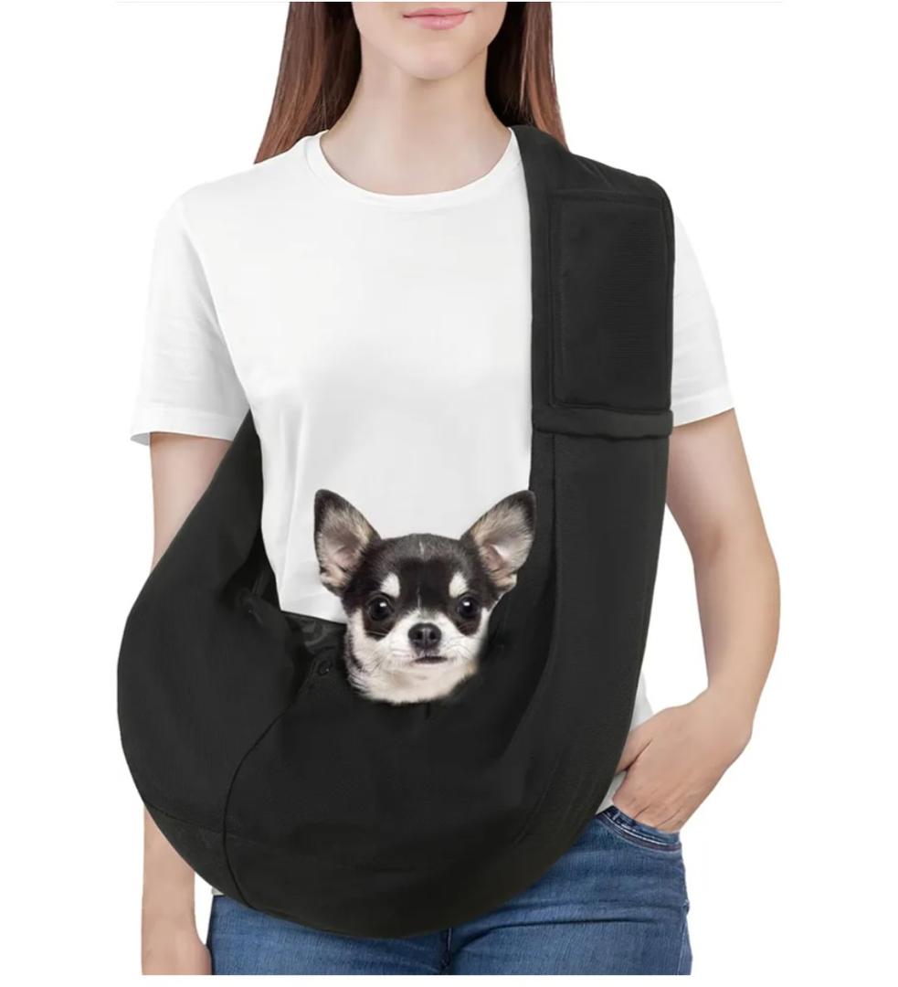 Pawaboo Small Dog Sling Carrier, Reversible Hands Free Dog Sling Carriers for Small Dogs and Cats, Puppy Slings Carrier with Safety Harness, Puppy Essentials, Black