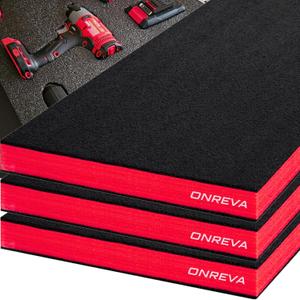 ONREVA Tool Box Foam 22x20x2 inch 3Pack, Foam Inserts for Cases, Polyethylene Storage Sheets for Toolbox Hard Case, Tool Shadow Insert, Kaizen Organizer Sheet, Black with Red