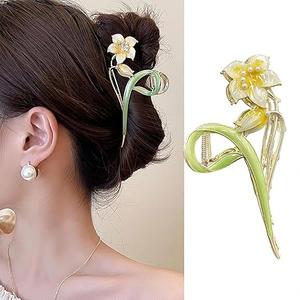 TR Creation Hair Clips Metal Alloy Hair Accessories for Women Girls, Hair Claw Clips Pearls Cute Fashion Spring Summer Hairpins Large Jaw Clip. (Lily Hair Claw) Pack Of 2