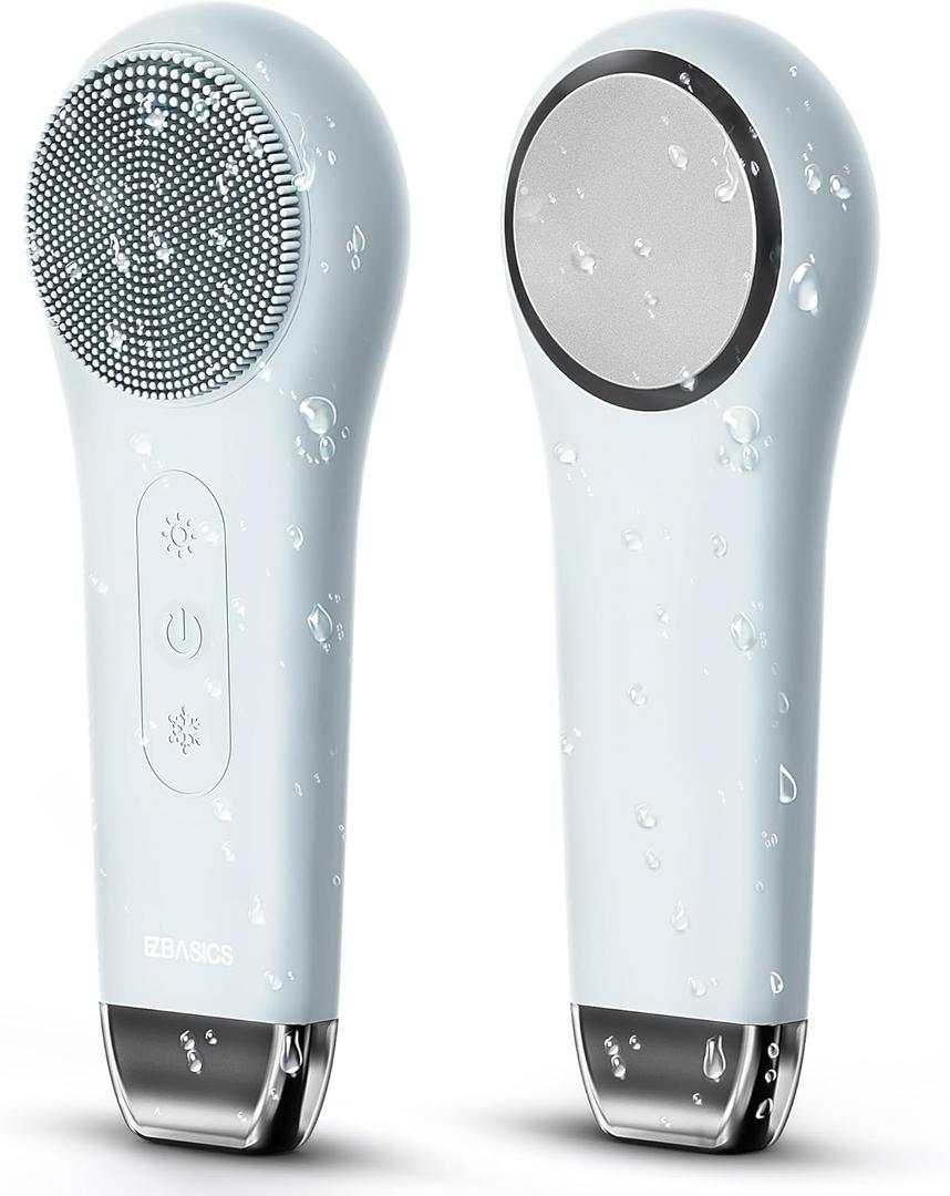 EZBASICS Facial Cleansing Brush face Scrubber Waterproof Face Scrub Brush for Men & Women Rechargeable Face Brushes for Facial Electric Silicone Face Scrubber Cleanser Brush 1 Pack+3 Modes Light Grey