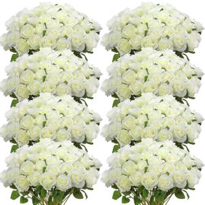 Hotop 120 Pcs Roses Artificial Flowers in Bulk,Long Stem Artificial Flower Bouquet,Silk Real Lifelike Fake Rose for Wedding Party Table Centerpieces Decor Valentines Gifts(White)