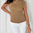 Women's 3D Floral Knit Tops Cap Sleeve Mock Neck Elegant T Shirts Summer Fall Tops Streetwear (L)