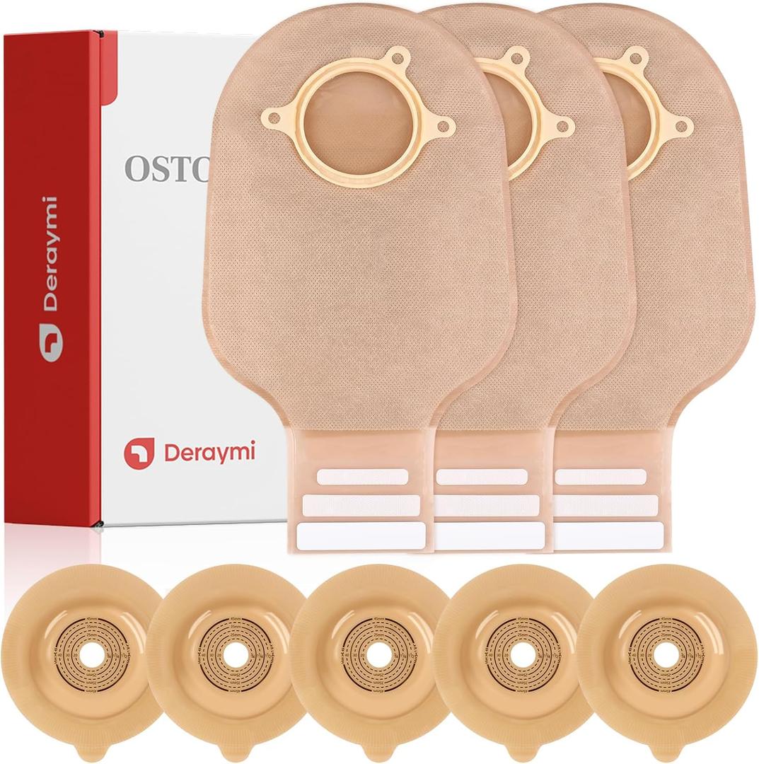 30 PCS Colostomy Bags Convex Ostomy Bag Two Piece Colostomy Supplies, Drainable Ostomy Pouches for Uneven Wrinkled Skin Irregular Stoma, 45mm Max (20 x Bags+10 x Convex Barriers)