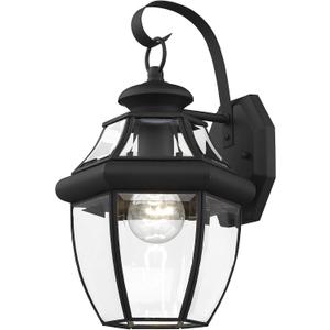 Livex Lighting 2151-04 Monterey 1 Light Outdoor Black Finish Solid Brass Wall Lantern with Clear Beveled Glass ("13"" x 8.5"" x 8.25""")
