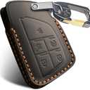 Genuine Leather Key Fob Cover for Chevy, Smart Fob Cover Case Compatible with 2021/2022/2023/2024/2025 GMC Yukon Denali Sierra Chevrolet Tahoe Suburban Silverado Buick (Black, 5 Button)