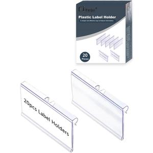 Diteje 20 Pack Plastic Wire Shelf Label Holder, Shelving Rack Retail Sign Hook Labels Clip On with Paper Inserts, 3.94x1.50inch