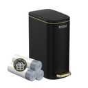 2.6 Gallon Slim Bathroom Can with Soft Close Lid, 10L Stainless Steel Garbage Can with Removable Liner, for Narrow Spaces, Bathroom, Bedroom (Matt Black)