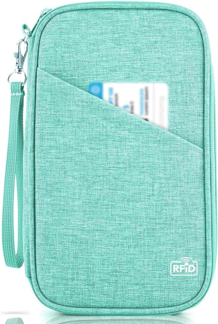 Passport Holder Family, Women Rfid Blocking Passport Wallet, Travel Essentials Premium Wallets, Waterproof Passport Holders Bag for Men Traveling, Travel Document Organizer Credit Cards Case (Family - Vivid Green)