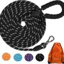 Long Dog Leash for Dog Training 50FT*3/8 inch, Reflective Leash with Lockable Hook, Heavy Duty Dogs Lead Tie Out Rope for Large Medium Small Dogs Outside Walking, Playing, Camping, or Yard, Black
