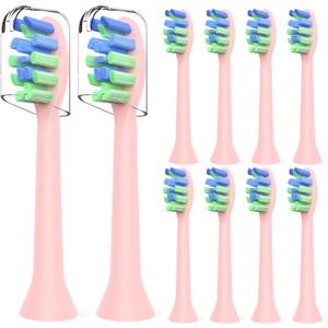 Replacement Brush Heads Compatible with 7am2m AM101/AM105 Sonic Electric Toothbrush - Medium Bristles Toothbrush Refills Compatible with 7am 2m, 10 Count, Pink