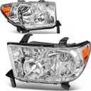 AUTOSAVER88 Headlight Assembly Compatible with 2007 2008 2009 2010 2011 2012 2013 Tundra/ 2008-2017 Sequoia Headlamp Replacement Chrome Housing Amber Reflector Clear Lens