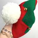 Women-Men-Christmas Elf Knitted Beanies-with Pompom Santa-Skull Cap (Red)