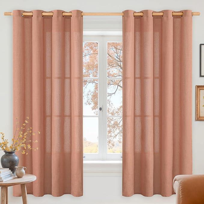 YoungsTex Rust Terracotta Linen Curtains 63 Inch Length for Living Room, Burnt Orange Light Filtering Drapes with Bronze Grommet Privacy for Bedroom, 52 x 63 Inch, 2 Panels