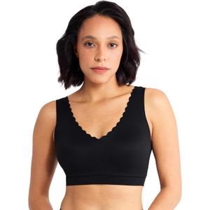 Floatley Cozy Scalloped Bra Comfort Wirefree Full Coverage Seamless Bra with Embedded Pad for Women (Medium, Black)
