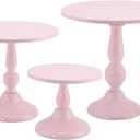 Set of 3 Pink Cake Stands, QENUIITEA Metal Round Cake Holder Dessert Pie Pizza Display Stand 8" 10" 12" Serving Tray Decoration for Wedding Celebration Party Birthday Baby Shower