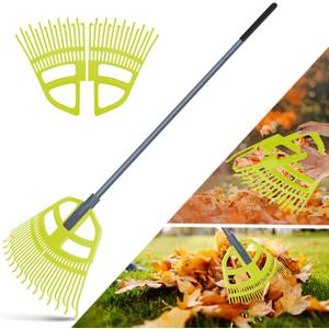 Garden Leaf Rake 2 in 1 Leaf Scoops,Rake for Leaves 30-65" Long Handle,30 Tines Leaf Grabber Hand Rakes with Quick-Detach Head and Non-Slip Handle for Gardening Lawns Yard Outdoor Shrub Grass (Green)