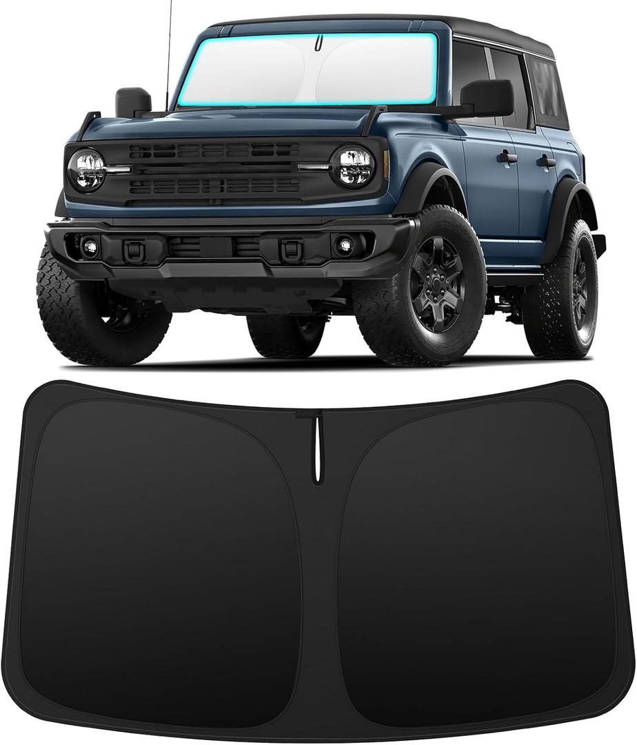 INSAUTO Foldable Windshield Sun Shade for Ford Bronco 2021-2025 (Bronco Sport Not Fit), Heat & UV Protection Car Sunshade with Storage Bag, Keep Interior Cool & Easy Installation Black