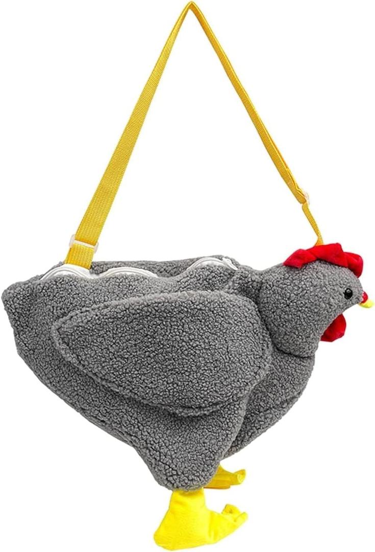 Chicken Purse Cute Chicken Bag Fluffy Hen Shoulder Plush Handbag Crossbody Purse,Funny Animal Cartoon Crossbody Bag (Gray)