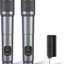 Wireless Microphone, Dual Handheld Dynamic Mic with Rechargeable Receiver, 40H Duration, 200ft Range, Plug and Play, Karaoke Microphone for Singing, Karaoke, Meeting, Church, Wedding