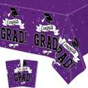 2 x 2 Pcs Graduation Tablecloth, 108" X 54" Plastic Graduation Decorations 2026, Rectangle Purple Table Cover for Grad Decor Party Supplies, Disposable Tablecover for Class of 2026 Congrats Grad for Kids
