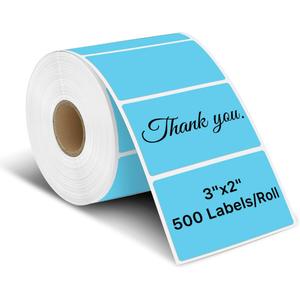 iEager 3" x 2" Thermal Labels, Rectangle Thermal Printer Stickers, Self-Adhesive Durable Sticker with Perforation Line, 500 Labels/Roll, Blue