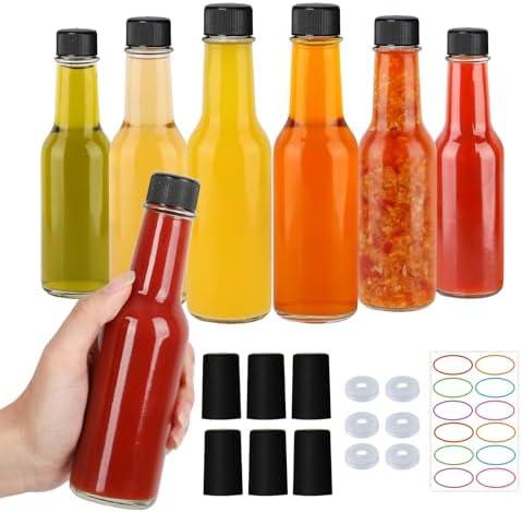 STARSIDE 5 oz Hot Sauce Bottles 3 Pack, Empty Pepper Sauce Bottle, Clear Glass Woozy Bottles with Leak Proof Black Screw Cap,150ml Empty  Bottle