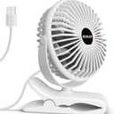 BESKAR Clip on Fan, 360 Rotation Quiet Stroller Fans with Strong Airflow,3 Speeds, Portable Small Fans with Sturdy Clamp,Perfect Personal Cooling Fan for Office Table Bedroom Kitchen (White)