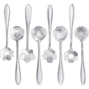 Maitys 16 Pieces Stainless Steel Flower Coffee Spoon Dessert Sugar Ice Cream Stirring Tea Spoon Set for Tableware Kitchen, Cafe or Bar(Silvery)