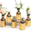 Small Gold Bud Vases, Bud Glass Vases for Centerpieces Set of 6 Golden Flower Vases for Wedding Home New Year Party Table Centerpieces Decor