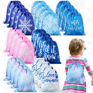 CHENGU Frozen Party Favors Bags for Winter Snowflake Kids Birthday Favor Drawstring Goodies Bags Wonderland Gift for Candy Boys Girls Themed Baby Shower Party Supplies(28 Pack)